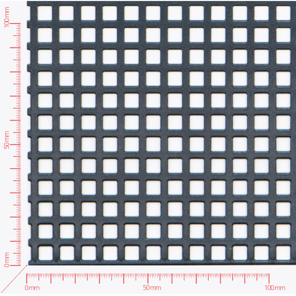 Děrovaný plech; děrování čtvercové řadové; otvor 6,0mm; rozteč 9,0mm