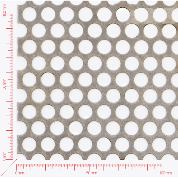 Děrovaný plech; děrování kruhové přesazené; otvor 10mm; rozteč 13mm