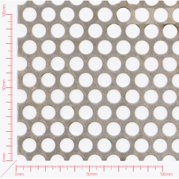 Děrovaný plech; děrování kruhové přesazené; otvor 10mm; rozteč 13mm