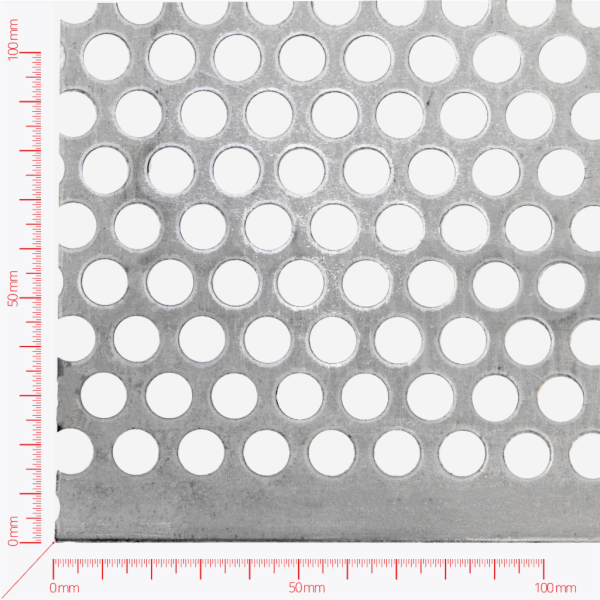 Děrovaný plech; děrování kruhové přesazené; otvor 10,0mm; rozteč 14,0mm