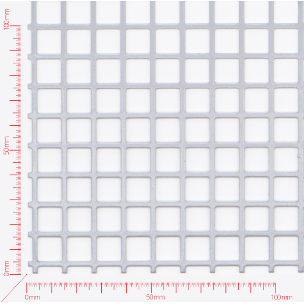 Děrovaný plech; děrování čtvercové řadové; otvor 10mm; rozteč 12mm