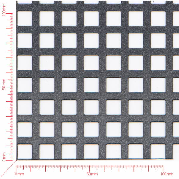 Děrovaný plech; děrování čtvercové řadové; otvor 10mm; rozteč 14mm