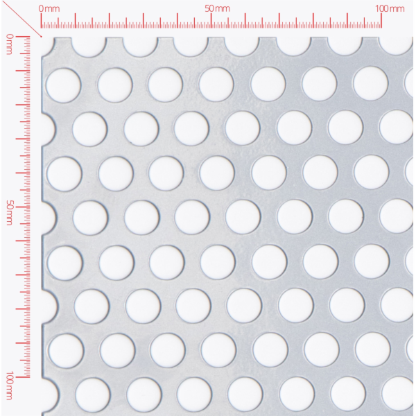 Děrovaný plech; děrování kruhové přesazené; otvor 10,0mm; rozteč 15,0mm