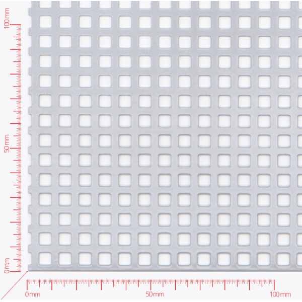 Děrovaný plech; děrování čtvercové řadové; otvor 5,0mm; rozteč 8,0mm