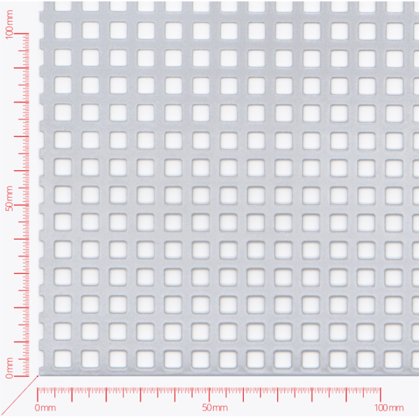 Děrovaný plech; děrování čtvercové řadové; otvor 5,0mm; rozteč 8,0mm