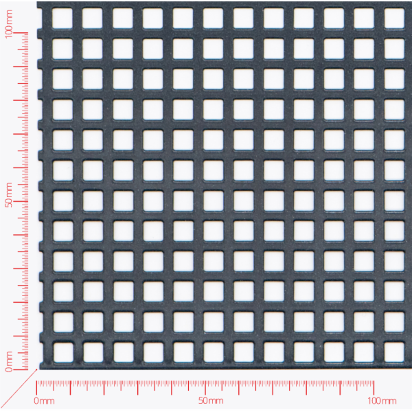 Děrovaný plech; děrování čtvercové řadové; otvor 6mm; rozteč 9mm