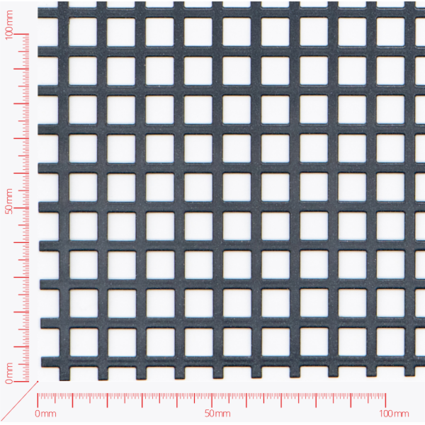 Děrovaný plech; děrování čtvercové řadové; otvor 8mm; rozteč 11mm