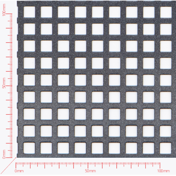 Děrovaný plech; děrování čtvercové řadové; otvor 8mm; rozteč 12mm