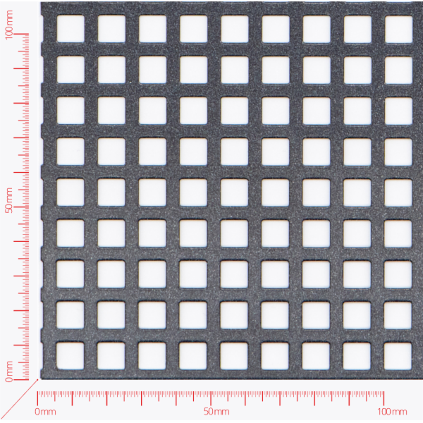 Děrovaný plech; děrování čtvercové řadové; otvor 8x8mm; rozteč 12mm