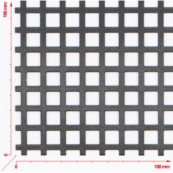 Děrovaný plech; děrování čtvercové řadové; otvor 10mm; rozteč 14mm