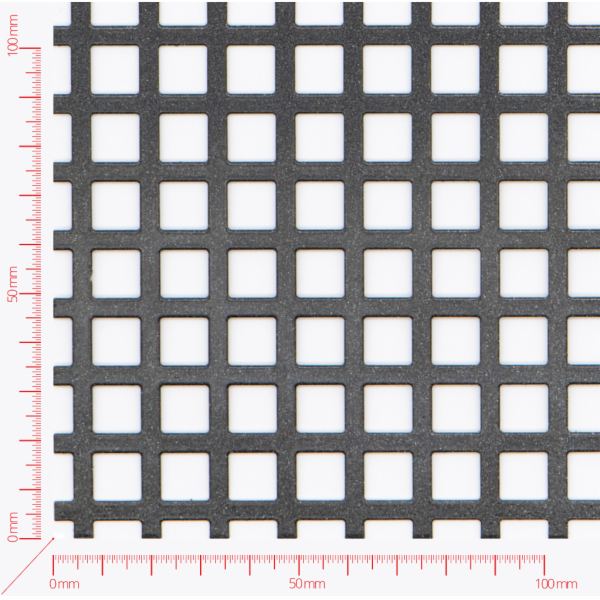 Děrovaný plech; děrování čtvercové řadové; otvor 10,0mm; rozteč 14,0mm