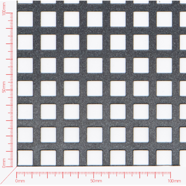 Děrovaný plech; děrování čtvercové řadové; otvor 10mm; rozteč 15mm