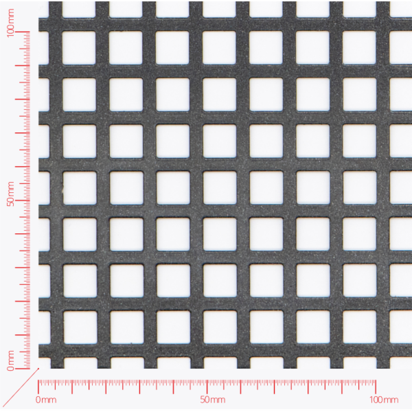 Děrovaný plech; děrování čtvercové řadové; otvor 10,0mm; rozteč 15,0mm