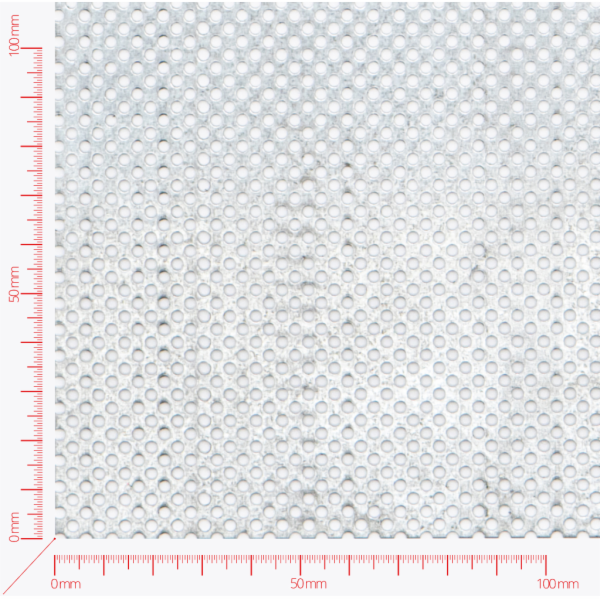 Děrovaný plech; děrování kruhové diagonální; otvor 2,5mm; rozteč 5,3mm